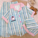 Contrast Color Striped Puppy Cloud Cotton Pajamas for Women Summer New Loose Short-Sleeved Home Clothes Three-Piece Set Real Shot Wholesale