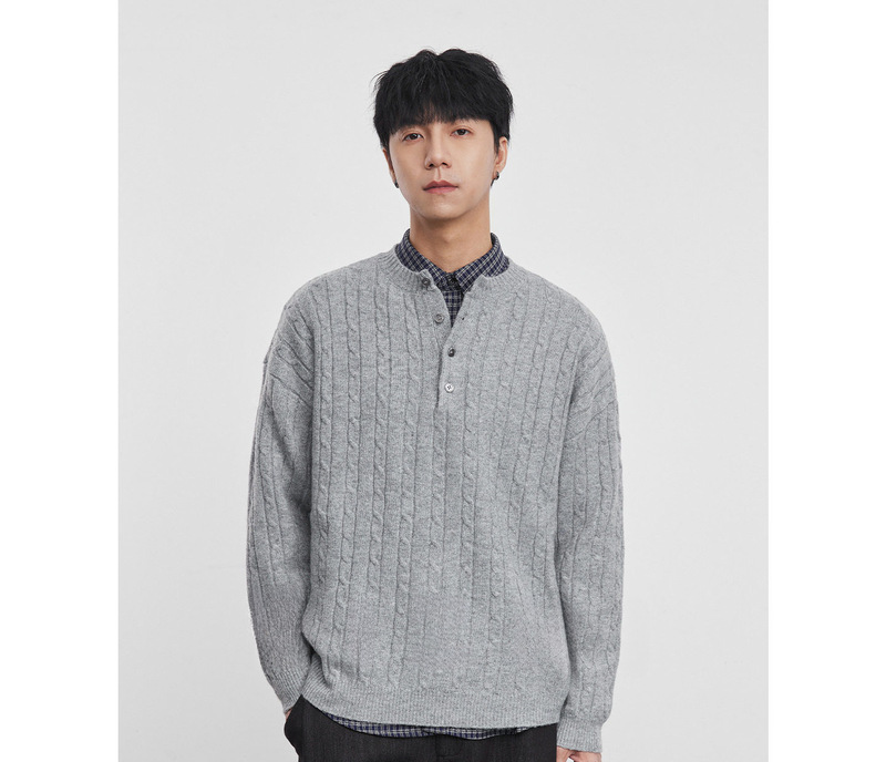 "Twist Collar" Men's Henry Collar Cable Knit Sweater, Loose Casual Pullover for Autumn and Winter "Twist Collar" Men's Henry Collar Cable Knit Sweater, Loose Casual Pullover for Autumn and Winter