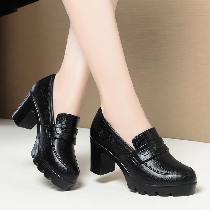 High Heels for Women 2025 New Spring & Fall Leather Shoes Versatile Deep-Mouthed Flats Comfortable Thick-Soled Waterproof Platform Thick-Heeled Women's Shoes High Heels for Women 2025 New Spring & Fall Leather Shoes Versatile Deep-Mouthed Flats Comfortable Thick-Soled Waterproof Platform Thick-Heeled Women's Shoes