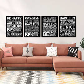 跨境热销黑底白字帆布画 样板间酒店装饰画 教室客厅卧室玄关油画