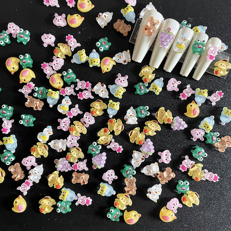New Cartoon Jewelry cute three-dimensional mini small animal frog nail decoration bear DIY nail accessories