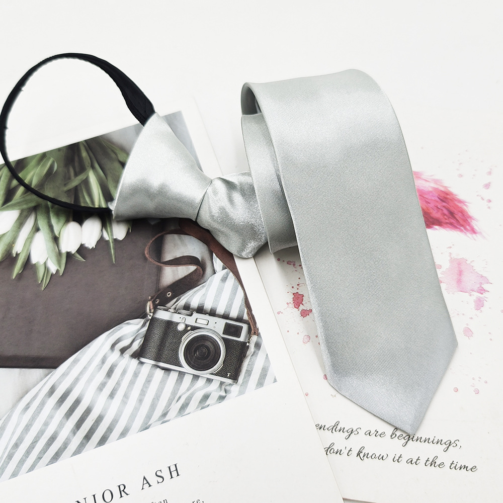 Fabricante spot color sólido corbata negra para hombre archivo de satén brillante 5cm versión coreana ultra estrecha de cremallera fácil de tirar sin estilo