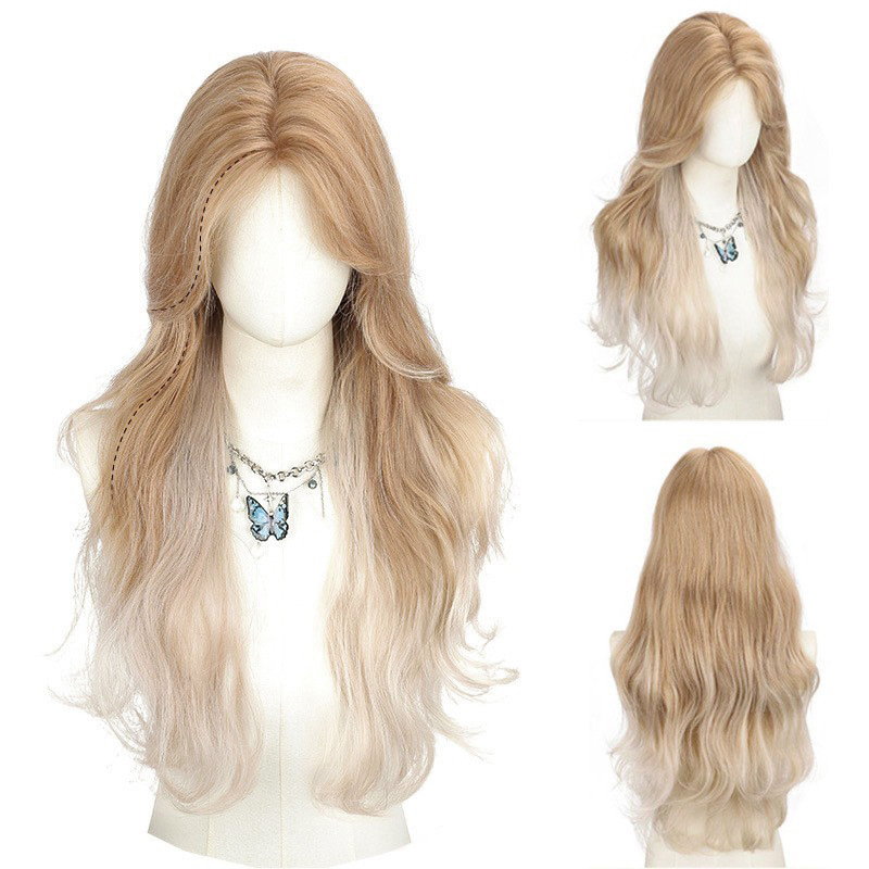 frente peluca de encaje mujer cubierta de cabeza diaria Lolita natural simulación de ondas grandes rizos de cabello