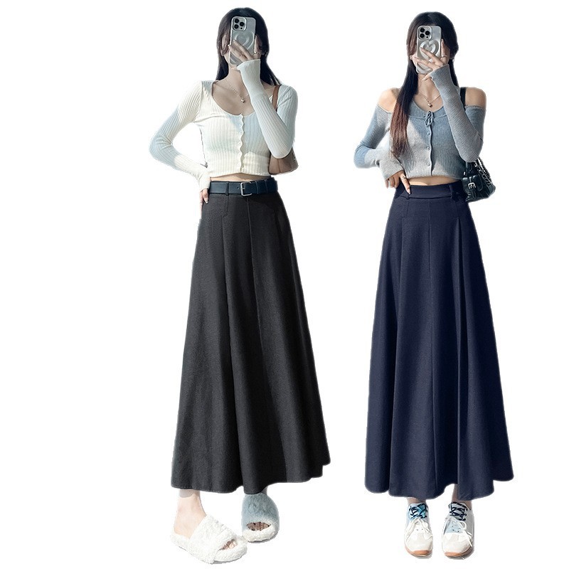 蓝色半身裙中长款2025秋冬新款高腰显瘦修身中长款A字伞裙女A7144|undefined