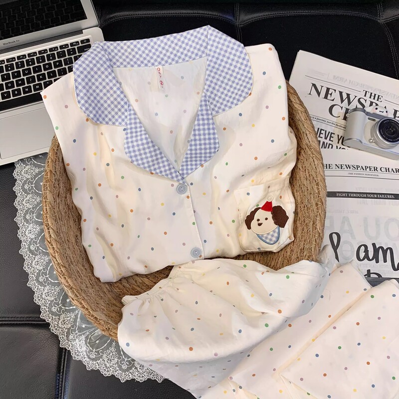 [Sweet Bean Dog] Spring and Autumn Casual Long Sleeve Cloud Cotton Cute Dog Pajamas Women's Suit Home Clothes