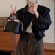 Vintage PU Leather Coat Women's 2024 Spring Short Fashionable All-match Slimming Biker Leather Short Jacket Top