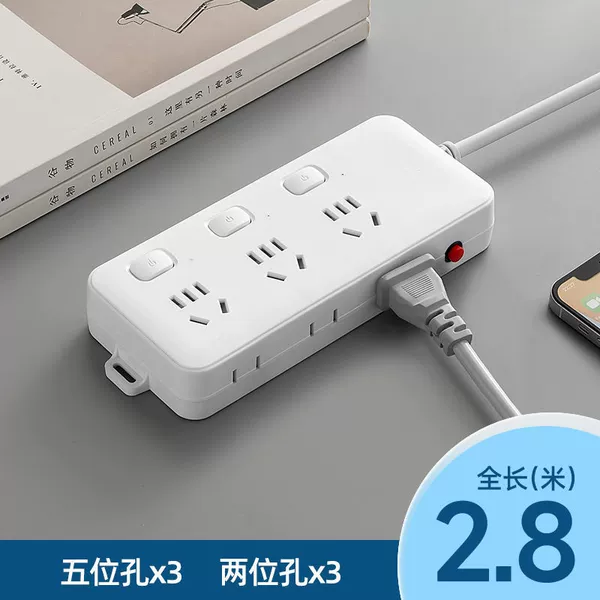 3 sub-control switches + side plug-no USB-full length 2.8 meters-load protection