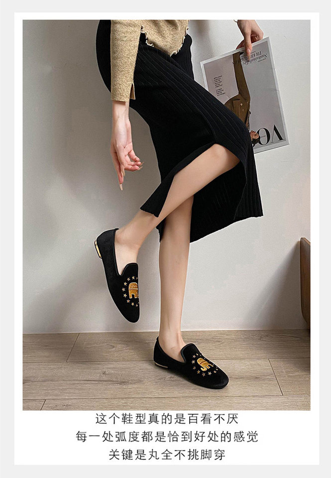 Giày lười nữ mũi tròn thêu tinh xảo chất liệu nhung, đế bằng mềm — Màu xanh lam (mặt trời và mặt trăng), Màu xanh lá, Màu đỏ (con voi), Xanh hải quân chi tiết 12