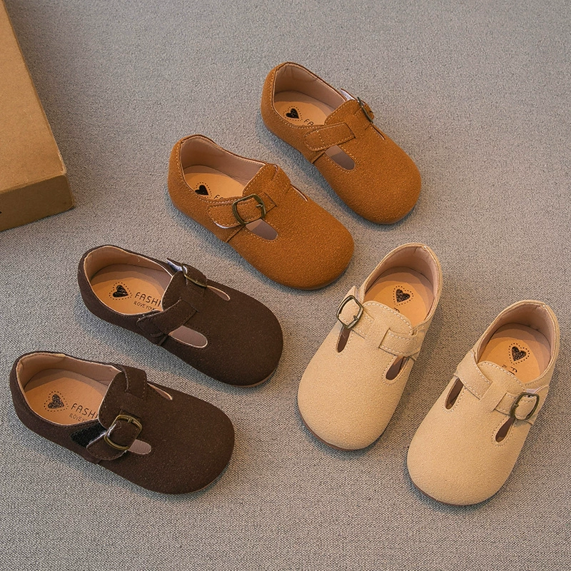 Маленькие кожаные туфли для девочек 2024 осень новая нескользящая детская одиночная обувь Birken модная дикая нишевая детская бобовая обувь
