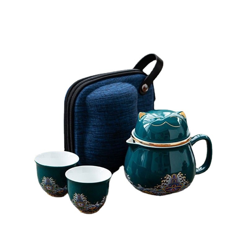 Juego de Té de Viaje Portátil de 2 Tazas, Cerámica, para Viaje