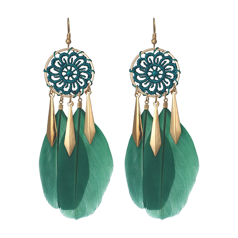 Fashion Ethnic Style Dream Catcher Pattern Braided Feather Alloy Earrings display picture 1