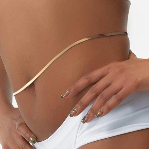 Non-fading stainless steel chain, 18K gold plated, non-fading waist chain, blade chain, snake chain, body chain for women