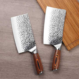 锻打锤纹不锈钢菜刀网红款切片刀具厨房用刀手工锻造切水果直销