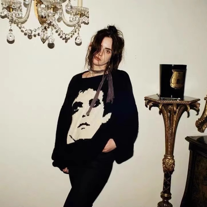 Otoño e Invierno suéter suelto suéter corto nuevo cuello redondo manga larga moda suéter moda