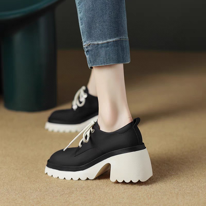 7185 Chengdu Handmade Genuine Leather Broken Size Special Price Women's Shoes Tail Goods Square Head Thick High Heeled Lace-up Brock Small Leather Shoes