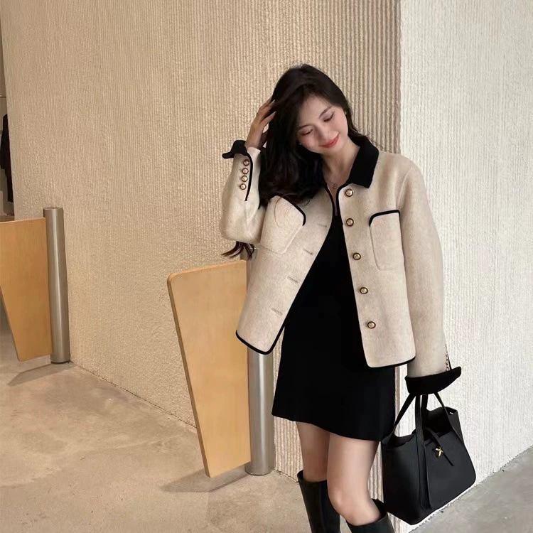 Spring double-sided cashmere short elite woolen coat, Chanel style