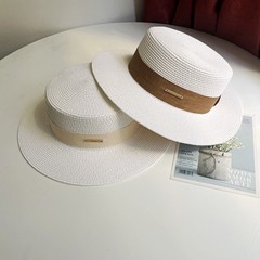 麦わら帽子の女性の夏のレトロな英倫の平頂の帽子の韓国版の砂浜の帽子の日焼け止めの日よけの帽子insネットの赤い平の帽子