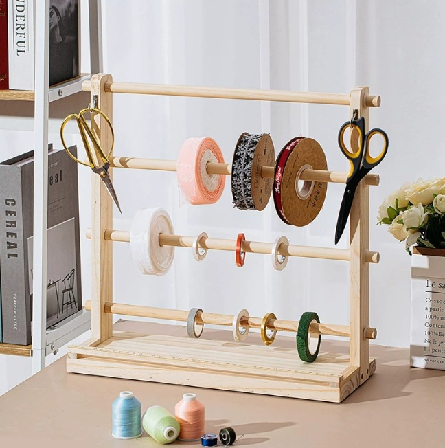 Wooden Ribbon Rack Spool Wool Storage Rack Reel Rack Household Handmade DIY Ribbon Rack Art Display Rack