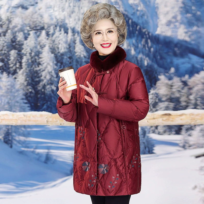 Пожилые пуховики бабушки зимние куртки 70-летняя мама длинная хлопчатобумажная куртка теплая хлопчатобумажная куртка свободного хлопкового пальто