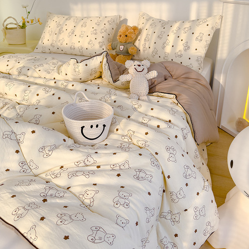 2024 New Model A-Type Double-layer Soybean Fabric Printed Spring and Autumn Four-Season Blanket with Thick Warm Winter Blanket Core Wholesale