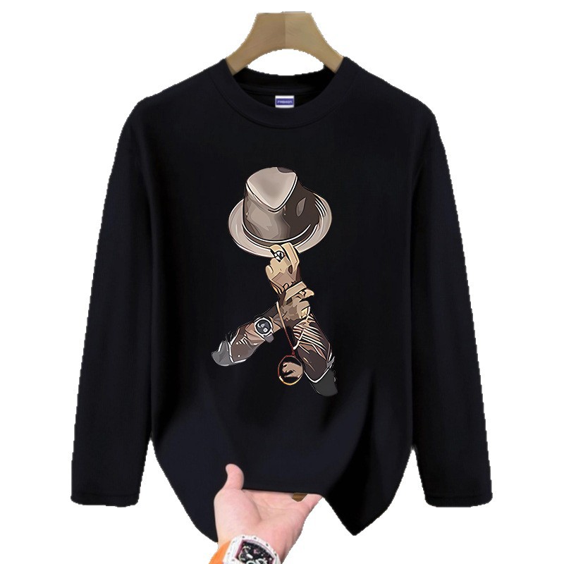 Men's Oversized Long Sleeve T-Shirt Letter Print Cotton Streetwear Essential for Fall_voghion.com