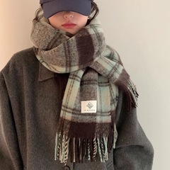 秋冬季新款情侣围巾女秋冬保暖加厚披肩软糯复古慵懒风格子围脖男