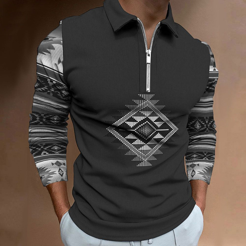 Sentido del diseño de verano nuevo estilo suelto casual salvaje moda nacional de manga larga cremallera POLO camisa MB14