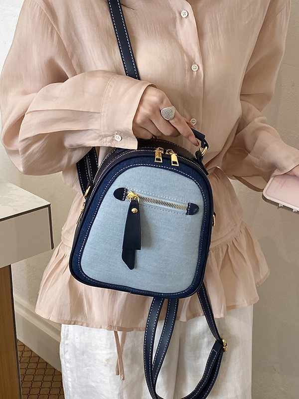 Transfronterizos nuevos denim retro color mochila de comercio exterior moda mochila de ocio de mujer mochila de estilo universitario