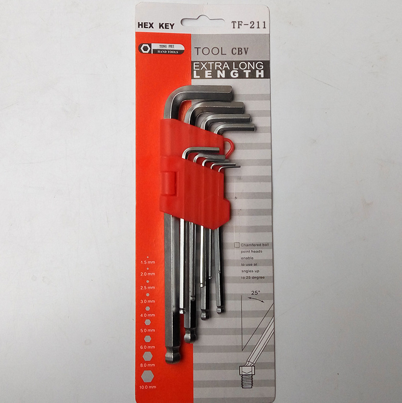 批发9件套加长亚光内六角套装内六角球头扳手五金工具六角匙扳手