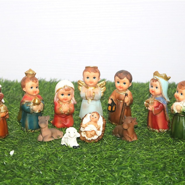 9cm moderno 11 Unids de dibujos animados conjunto pesebre Navidad decoración de Navidad adornos de carácter estatua