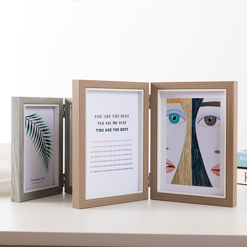 Folding Photo Frame Table Two-part Triple 7inch 6inch 8inch Creative Conjoined Combination Photo Frame Wooden Home Decoration Ornaments