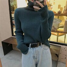 复古高领毛衣女春夏韩版宽松套头加厚慵懒风针织衫纯色显瘦上衣潮