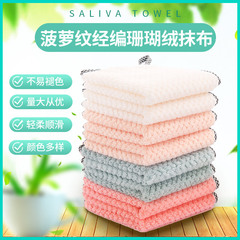 Wholesale Kitchen Lazy Person Dish Towel Double-Sided Coral Fleece Thick Water Absorbent Hangable Hand Towel Dishcloth
