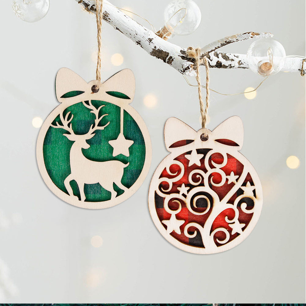Christmas Festival Bow Knot, Deer Pattern Casual Style Handmade Craft Christmas Casual Bow Knot Deer Wood Party Hanging Ornaments Decorations Hanging Ornaments