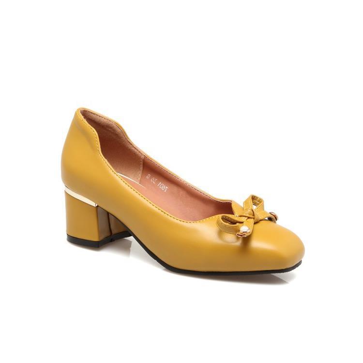 批发2018年早春新款外贸时尚方头粗跟中跟浅口32-46女单鞋潮1外贸