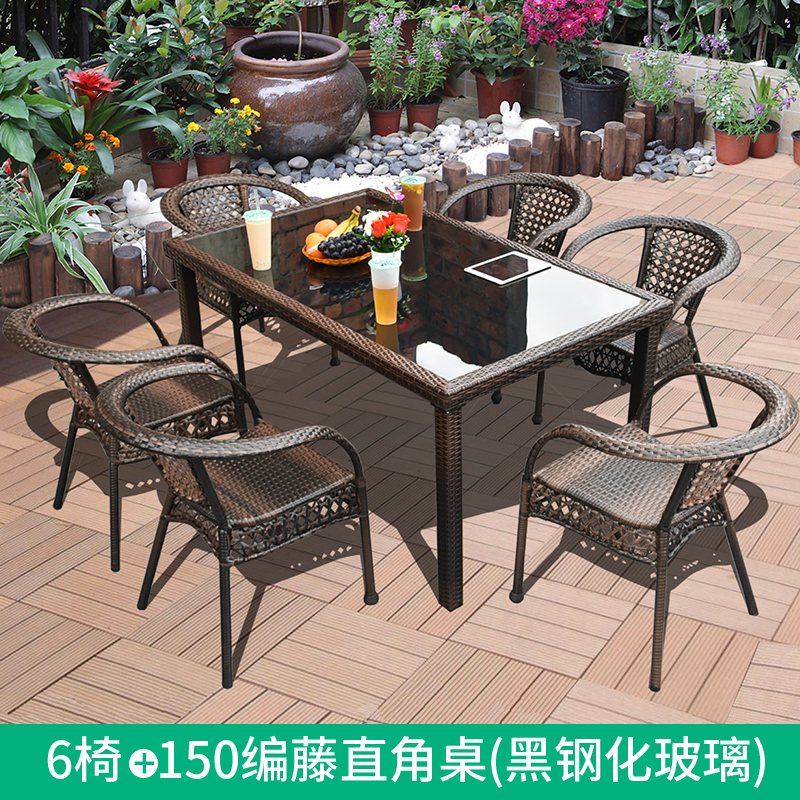 업그레이드된 대형 의자 6개 + 150*90cm 직각 테이블 [무료 쿠션]