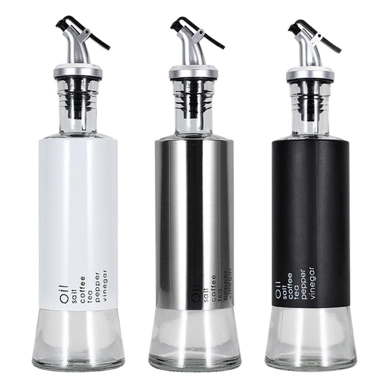 Botella de salsa de acero inoxidable olla de aceite botella de vidrio hogar cocina tanque de aceite cocina vino vinagre botella a prueba de fugas botella de aceite botella de condimento