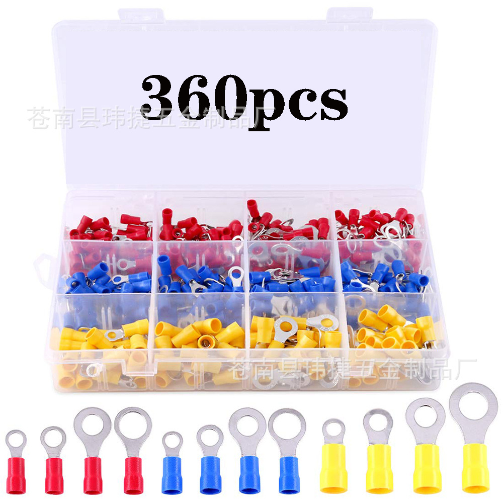 360pcs Boxed Cold-pressed Terminal Quick Disconnect Wireulated Butt Terminal Male And Female Terminal Sets