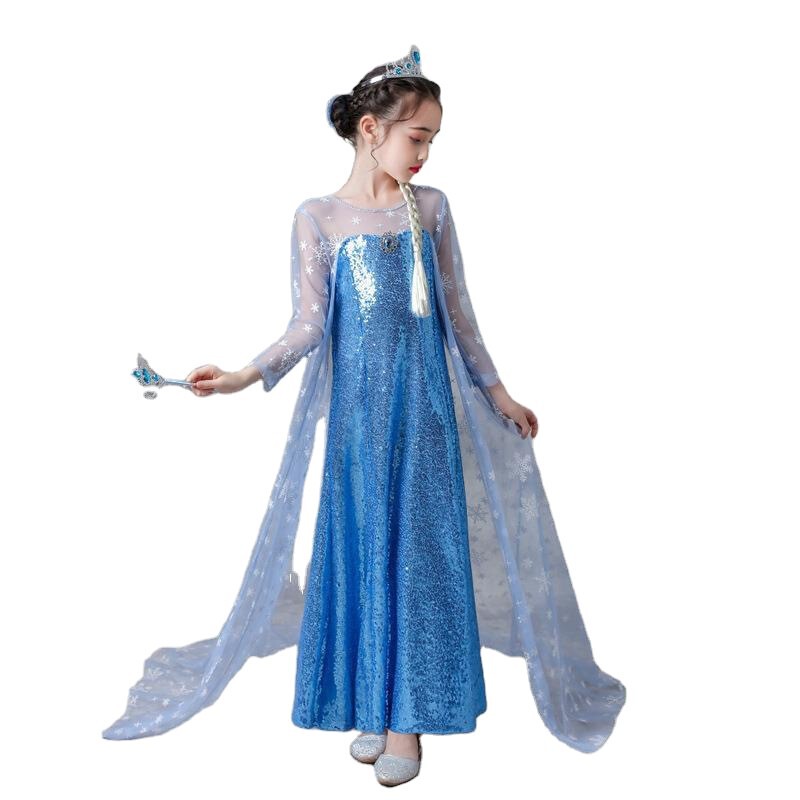 2026 Frozen Princess Dress for Girls, Sequin Dress, Elsa Children's Performance Dress for June 1st, Summer Long-Sleeve Tail Dress 2026 Frozen Princess Dress for Girls, Sequin Dress, Elsa Children's Performance Dress for June 1st, Summer Long-Sleeve Tail Dress