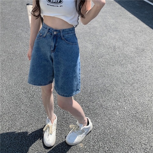 Denim Shorts Women's Summer Thin New Large Size High Waist Straight Medium Pants Loose Casual Wide Leg Five-Leg Pants