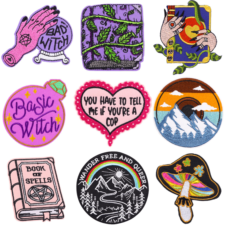 卡通风景唱片新品刺绣布贴DIY五芒星魔法球复古牛仔服装装饰补丁