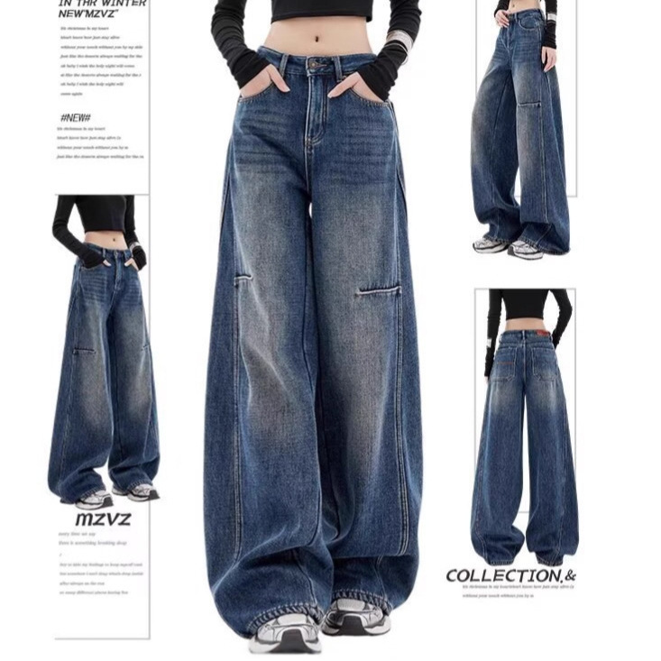 American Style 2025 Spring and Autumn New High-Waisted Pear-Shaped Loose Wide-Leg Scimitar Banana Jeans Women's Pants Autumn and Winter Style