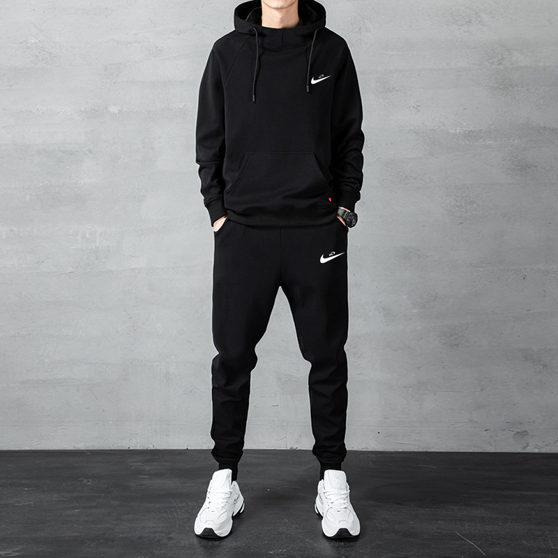 New Spring and Autumn Casual Sports Suit for Young Men, Pullover Sweatshirt, Autumn Round Step Sports Suit, Two-Piece Set