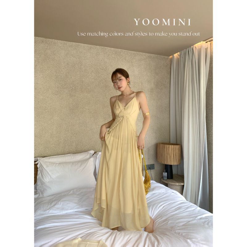 YOOMINI-舞·木耳边轻纱飘逸吊带2025初秋上新连衣裙YS1-M16251-S|undefined