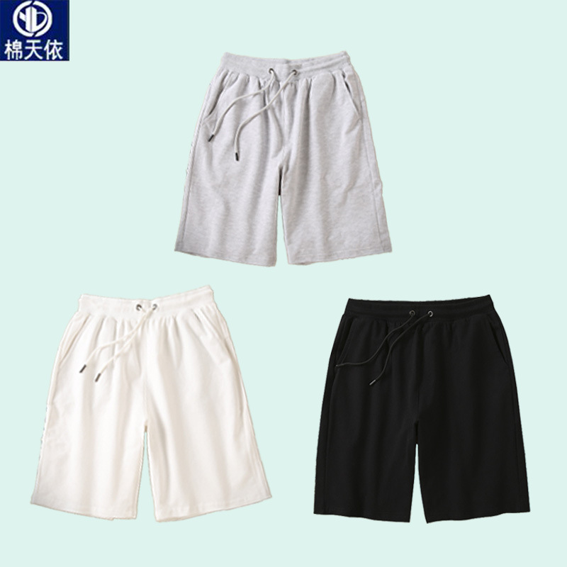 Pantalones cortos de felpa de algodón puro de 260 g, estilo veraniego, unisex, estilo coreano, ropa exterior informal, largo hasta la rodilla.