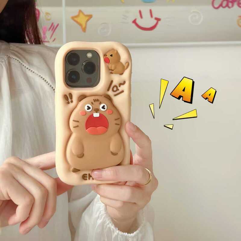 Screaming Groundhog Cute Three-Dimensional Stand Mobile Phone Case Suitable for Iphone1615Promax Silicone Protective Case