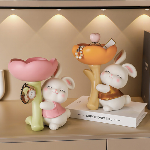 花朵兔树脂工艺品收纳礼物家居可爱少女摆件工厂直销玄关钥匙