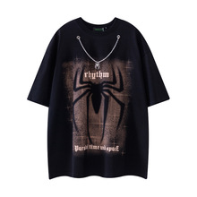 夏季街头嘻哈炫酷设计感蜘蛛印花圆领短袖T恤男女ins潮牌新款宽松