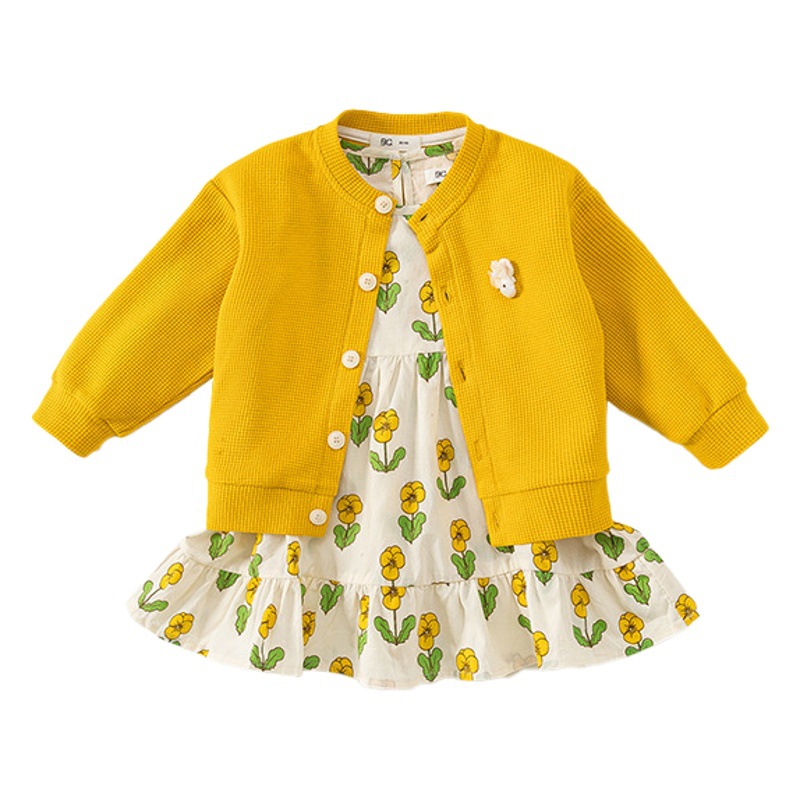 Conjunto de Ropa Otoñal para Niñas Youbao, Chaqueta Floral Pastoral y Vestido para Niñas Pequeñas, Modelo QT82085