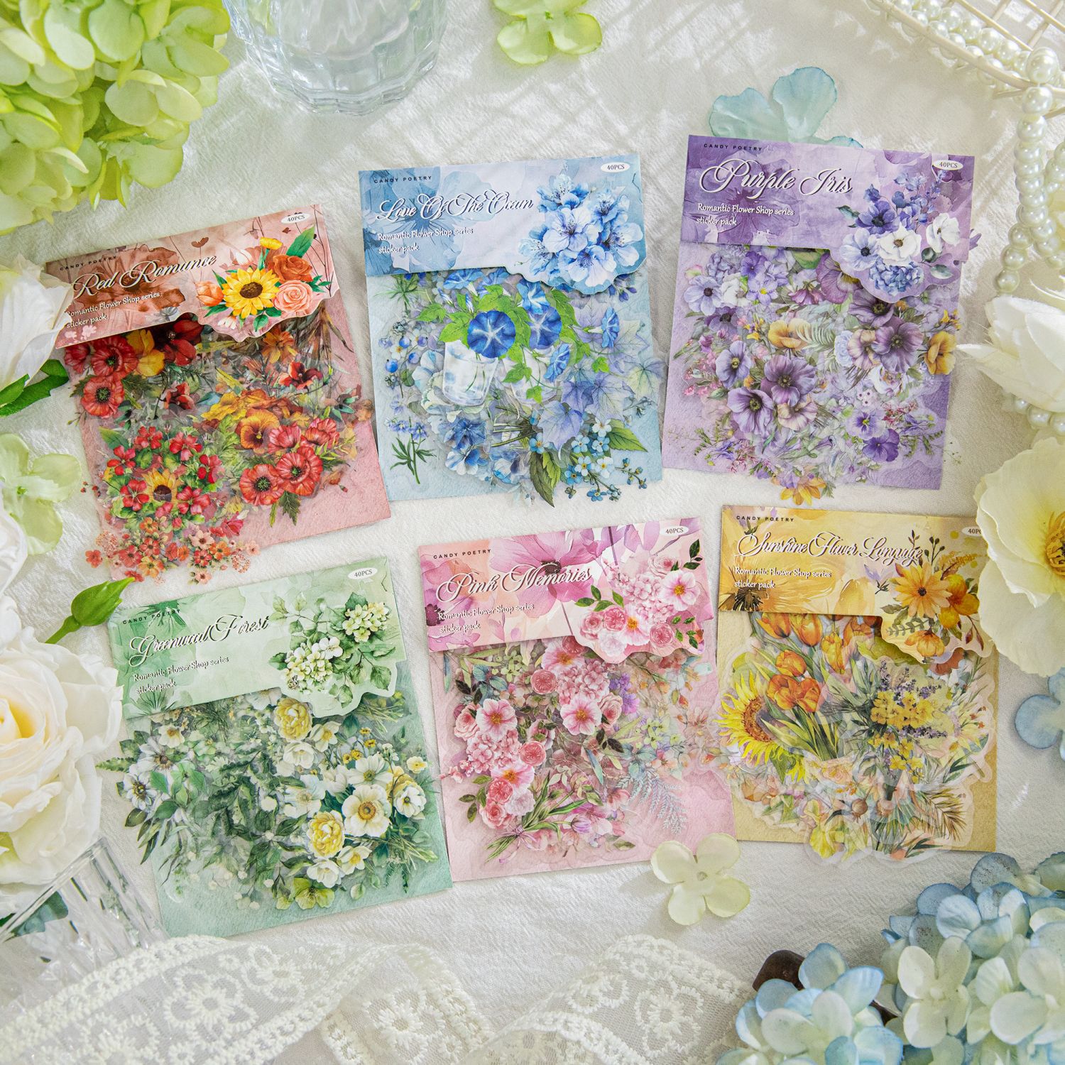 Sugar Poetry PET Bolsa de pegatinas de tinta blanca Florería romántica Fresh ins Girl Hand cuenta material de decoración de bricolaje pegatinas de paisajismo